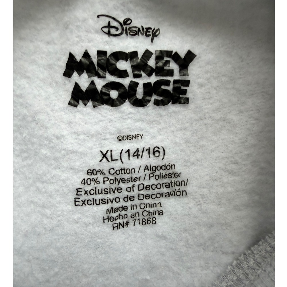Disney Mickey Mouse Sweatshirt Kids XL 14/16 Gray Good‎ Chenille Patch Pullover - Picture 4 of 5